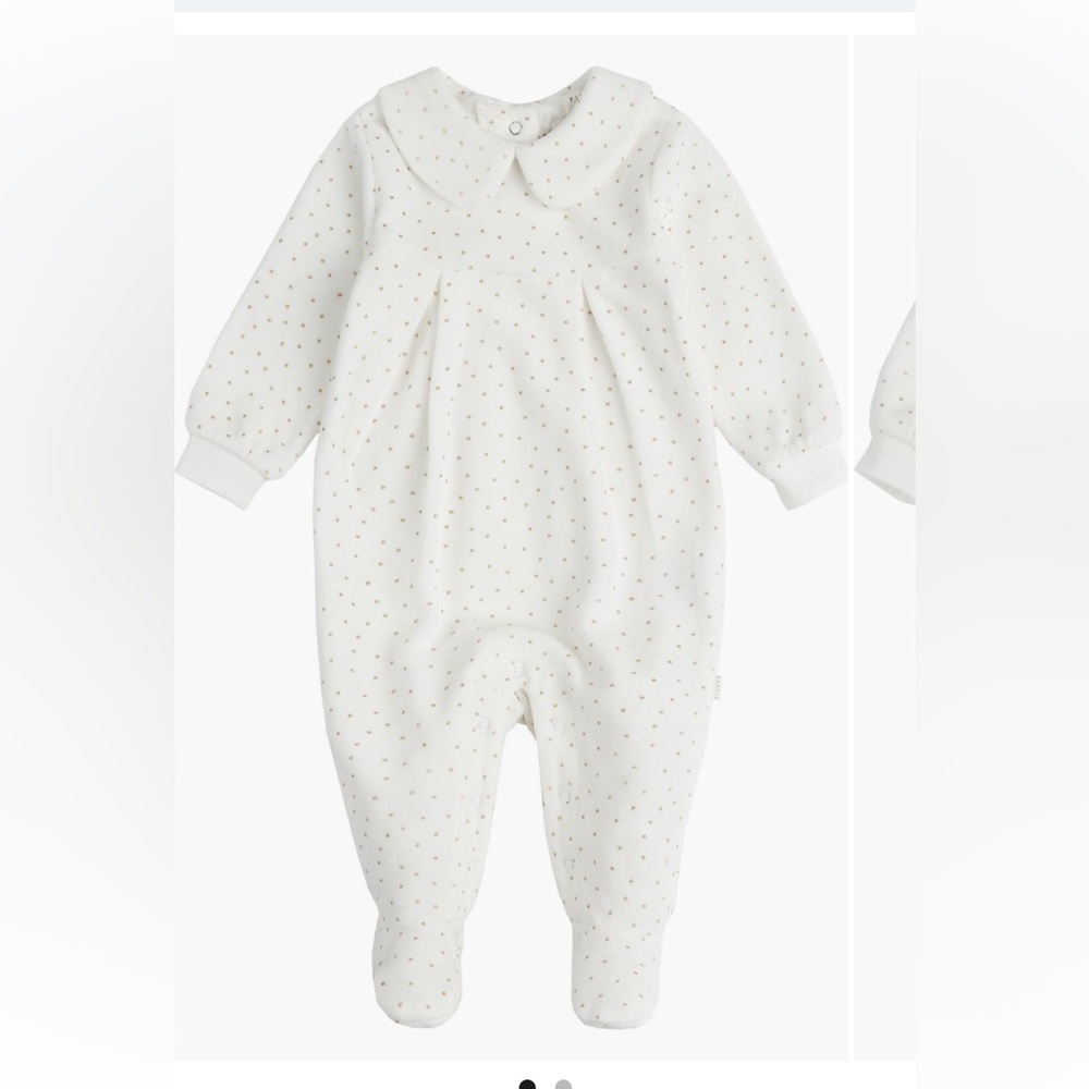 Firsts by Petit Lem gold dot velour footie